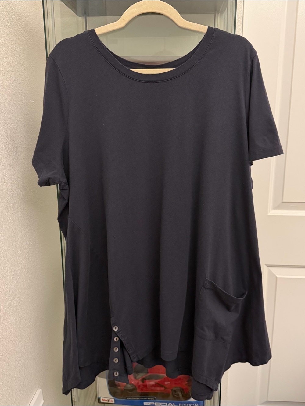 LOGO Lori Goldstein 2X Gray Knit Top Tee Shark Bite Boxy Pocket Swingy Breezy